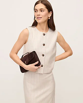 Ann Taylor The Petite Crop Crew Neck Vest in Pinstripe sold by Ann Taylor