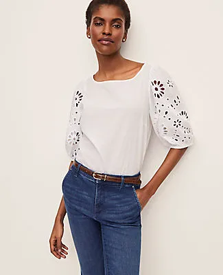 Ann Taylor Embroidered Boatneck Popover Top sold by Ann Taylor