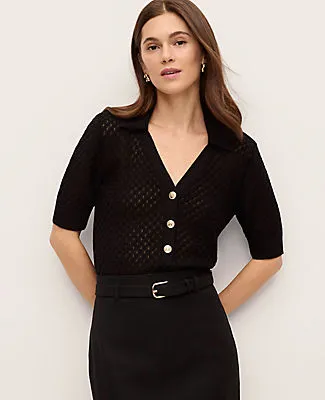Ann Taylor Petite Pointelle Polo Sweater sold by Ann Taylor