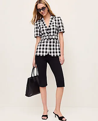 Ann Taylor The Petite Belted Greenwich Blazer in Gingham Linen Blend sold by Ann Taylor product image thumbnail 3