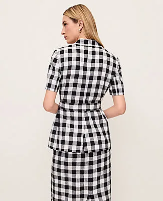 Ann Taylor The Petite Belted Greenwich Blazer in Gingham Linen Blend sold by Ann Taylor product image thumbnail 2
