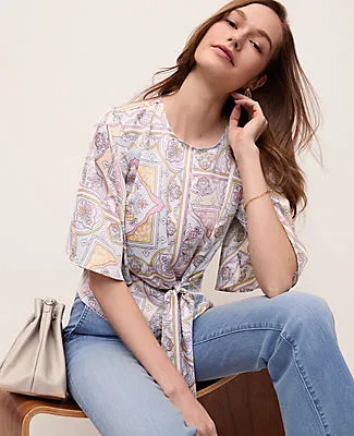 Ann Taylor Petite Tile Print Tie Waist Blouse sold by Ann Taylor product image thumbnail 3