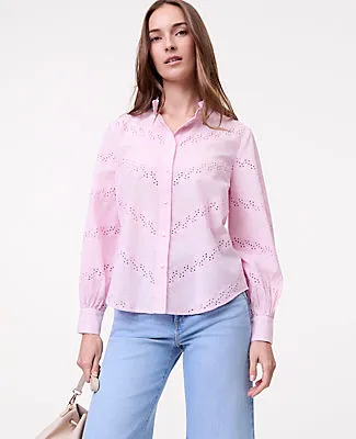 Ann Taylor Petite Weekend Eyelet Ruffle Collar Shirt sold by Ann Taylor