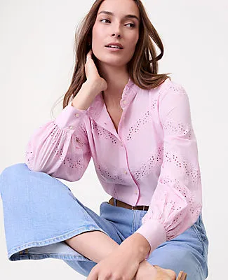 Ann Taylor Petite Weekend Eyelet Ruffle Collar Shirt sold by Ann Taylor product image thumbnail 3