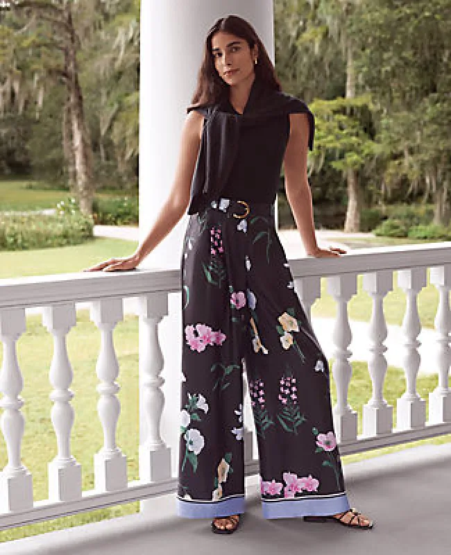 Ann Taylor The Petite Floral Pleated Wide-Leg Pant in Satin made by Ann Taylor