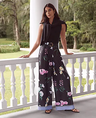 Ann Taylor The Petite Floral Pleated Wide-Leg Pant in Satin sold by Ann Taylor