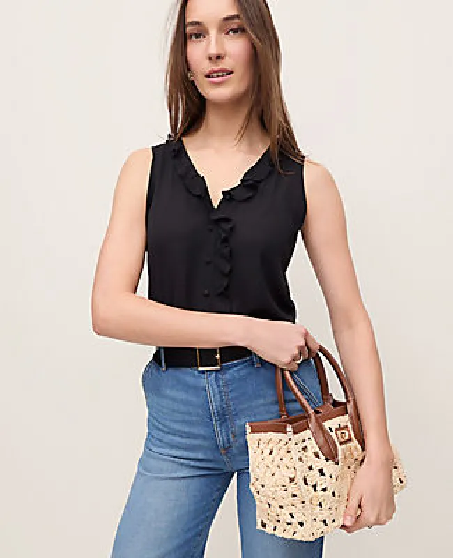 Ann Taylor Petite Mixed Media V-neck Ruffle Shell Top made by Ann Taylor