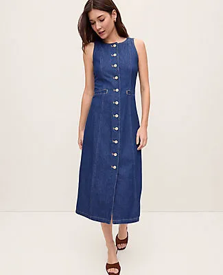 Ann Taylor Petite Denim Flare Midi Dress sold by Ann Taylor product image thumbnail 3