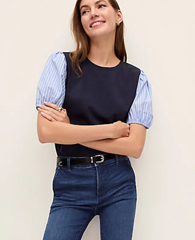 Ann Taylor Petite Weekend Mixed Media Striped Top sold by Ann Taylor
