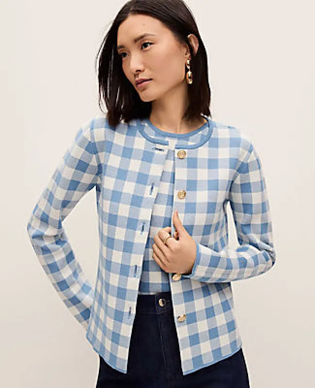 Ann Taylor Gingham Jacquard Sweater Jacket made by Ann Taylor