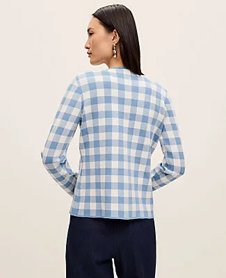 Ann Taylor Gingham Jacquard Sweater Jacket sold by Ann Taylor product image thumbnail 2
