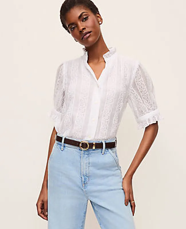 Ann Taylor Petite Eyelet Ruffle Collar Shirt made by Ann Taylor