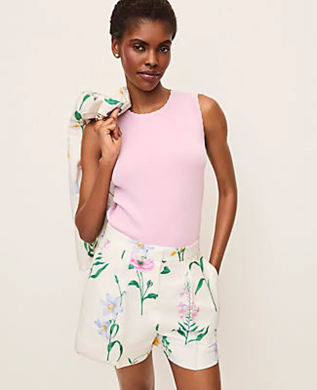 Ann Taylor The Floral Pleated Short in Linen Blend sold by Ann Taylor