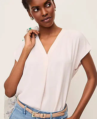 Ann Taylor Petite Mixed Media Pleat Front Top sold by Ann Taylor