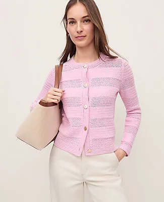 Ann Taylor Petite Mixed Stitch Sweater Jacket sold by Ann Taylor product image thumbnail 3