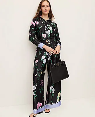 Ann Taylor The Petite Floral Pleated Wide Leg Pant in Satin sold by Ann Taylor product image thumbnail 2