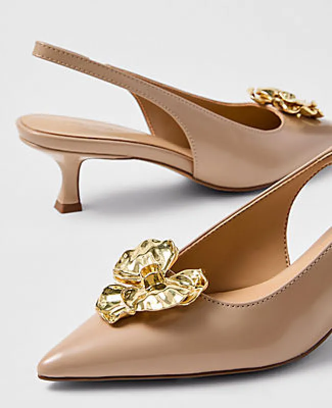 Ann Taylor Flower Leather Slingback Pump made by Ann Taylor