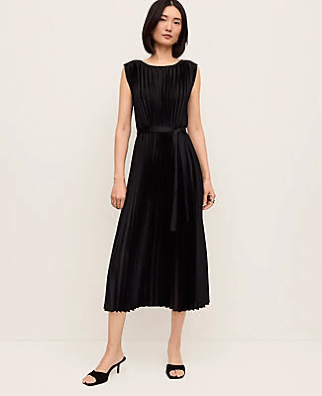 Ann Taylor Petite Pleated Satin Midi Dress made by Ann Taylor
