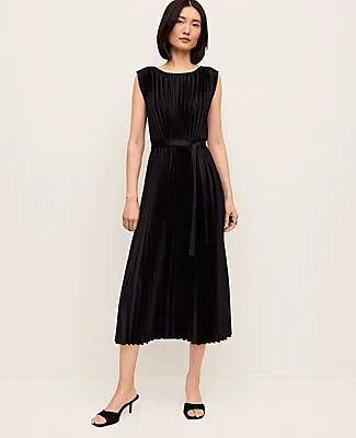 Ann Taylor Petite Pleated Satin Midi Dress sold by Ann Taylor