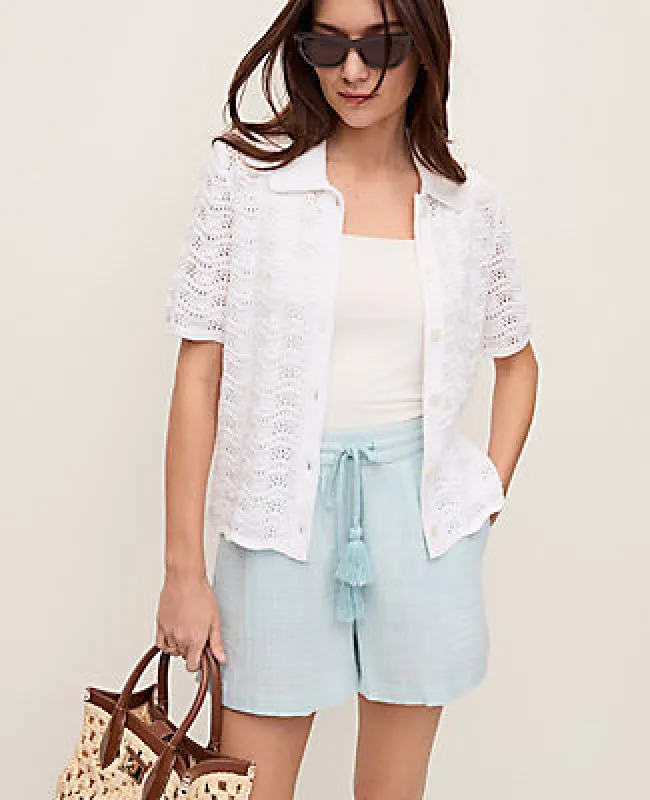 Ann Taylor Pointelle Short Sleeve Cardigan sold by Ann Taylor