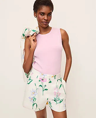 Ann Taylor The Petite Floral Pleated Short in Linen Blend sold by Ann Taylor