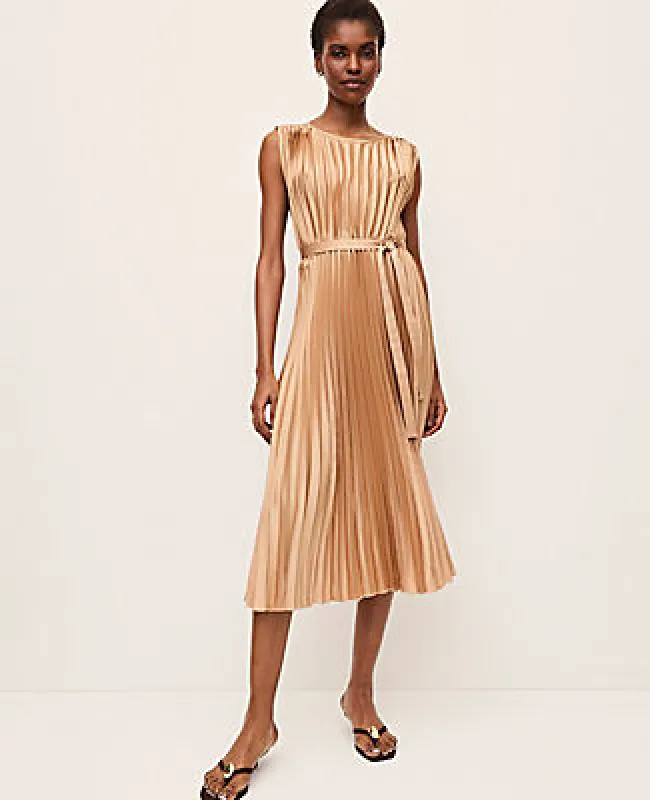 Ann Taylor Petite Pleated Satin Midi Dress made by Ann Taylor