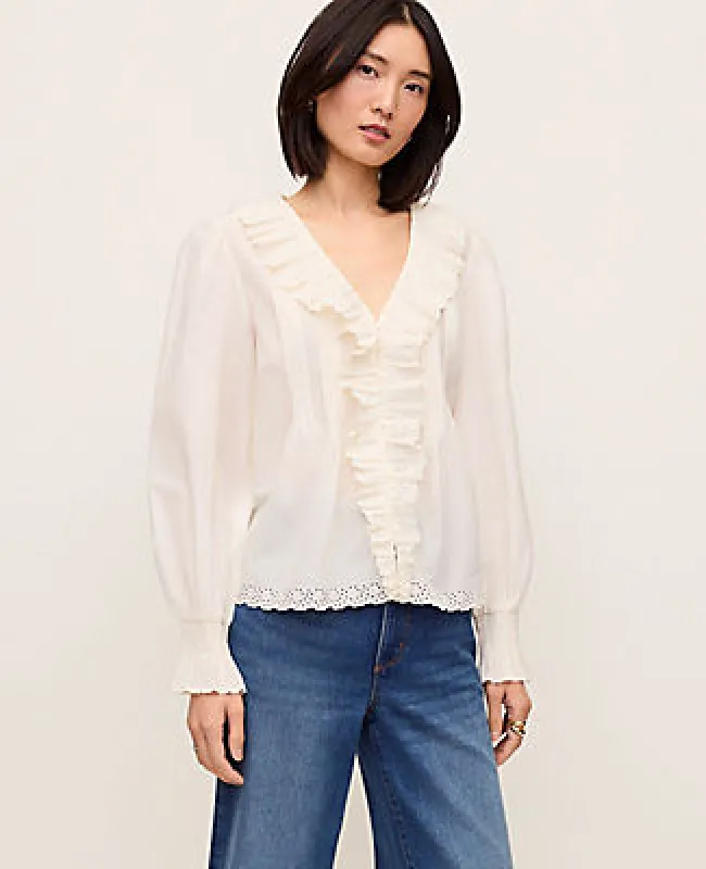 Ann Taylor Petite Ruffle Trim Blouse made by Ann Taylor