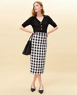 Ann Taylor The Petite Button Midi Skirt in Gingham Linen Blend sold by Ann Taylor product image thumbnail 5