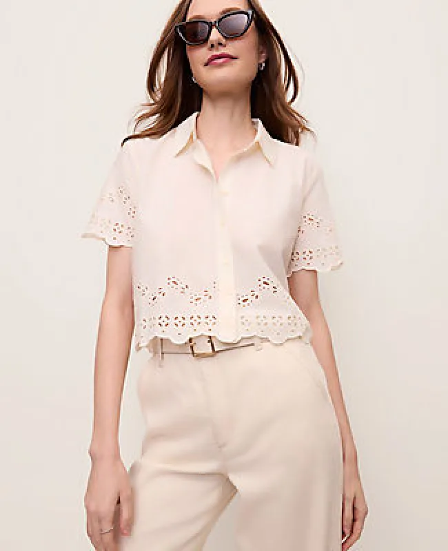 Ann Taylor Eyelet Button Down Shirt made by Ann Taylor