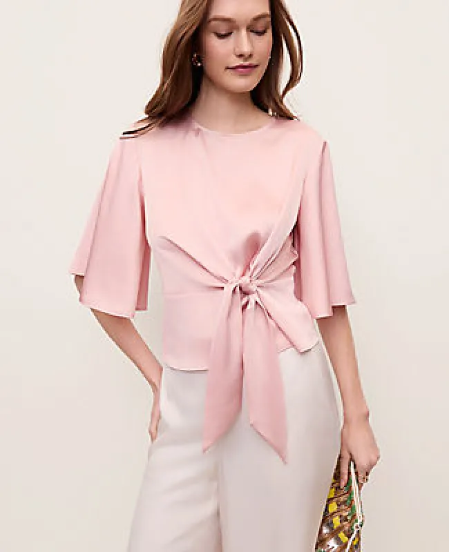 Ann Taylor Petite Satin Tie Waist Blouse made by Ann Taylor