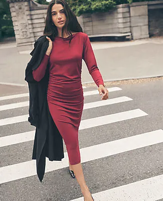 Ann Taylor Petite Ruched Knit Midi Dress sold by Ann Taylor