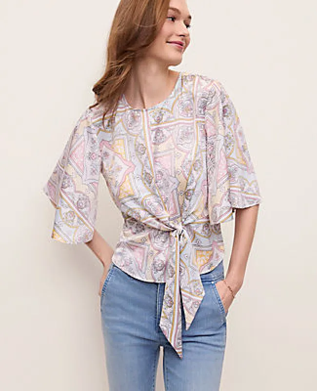 Ann Taylor Tile Print Tie Waist Blouse made by Ann Taylor