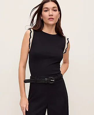 Ann Taylor Petite Crochet Trim Crew Neck Top sold by Ann Taylor