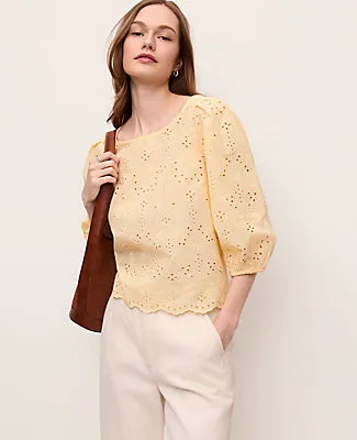 Ann Taylor Eyelet Boatneck Blouse sold by Ann Taylor