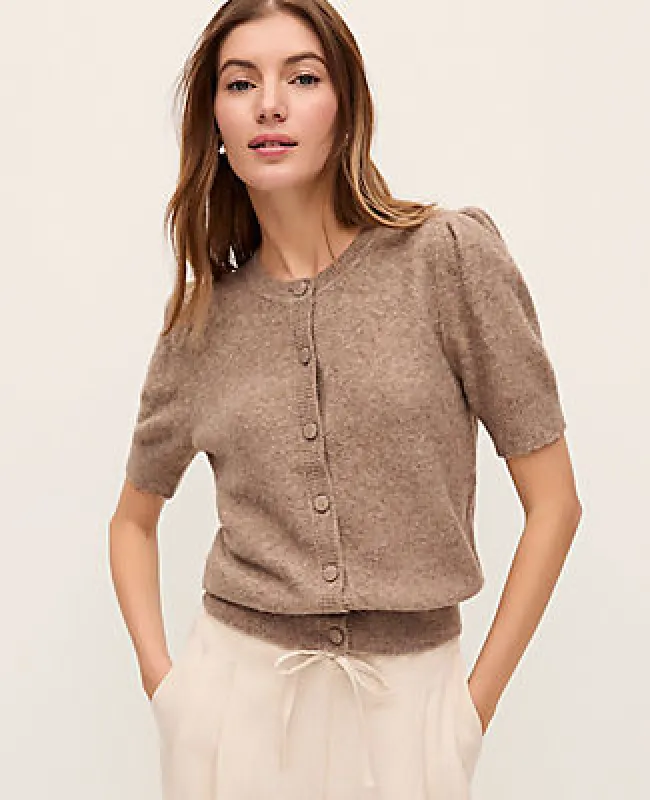 Ann Taylor Weekend Pointelle Crew Neck Cardigan made by Ann Taylor
