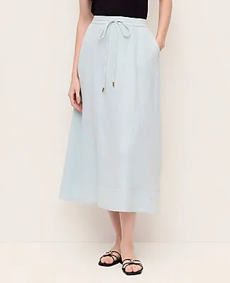 Ann Taylor Petite Cotton Gauze Drawstring Midi Skirt sold by Ann Taylor product image thumbnail 2