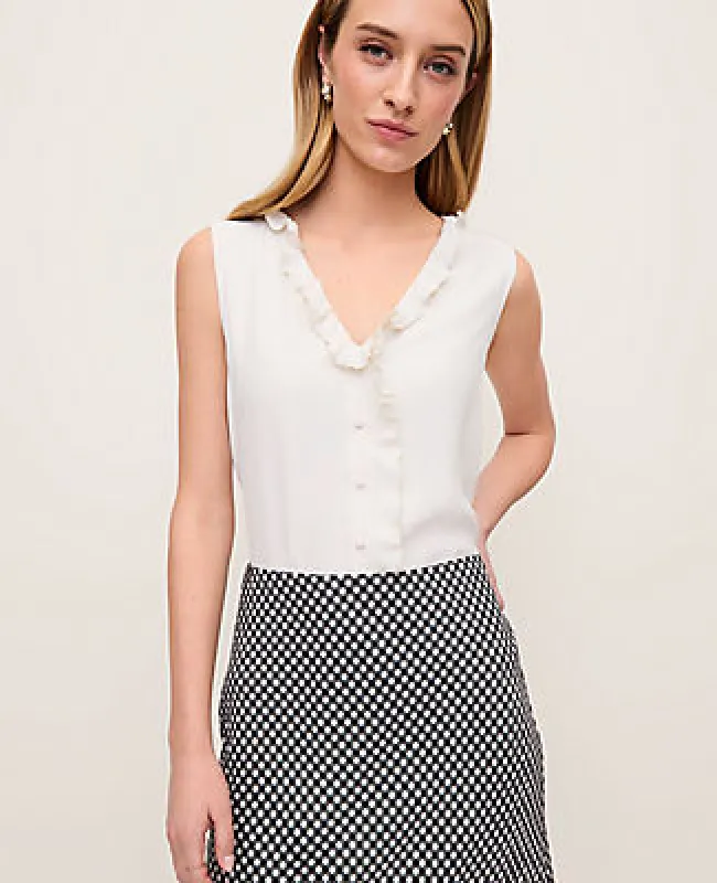 Ann Taylor Petite Mixed Media V-neck Ruffle Shell Top made by Ann Taylor