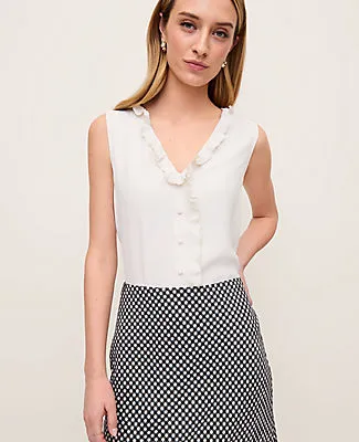 Ann Taylor Petite Mixed Media V-neck Ruffle Shell Top sold by Ann Taylor