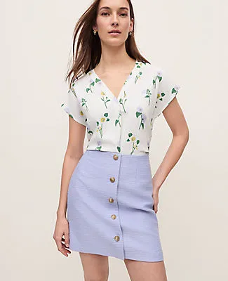 Ann Taylor Petite Floral Mixed Media Pleat Front Top sold by Ann Taylor