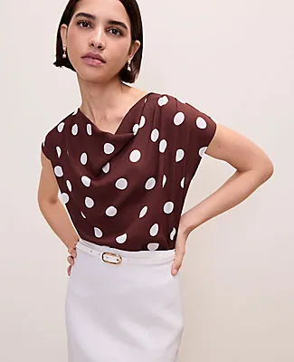 Ann Taylor Polka Dot Mixed Media Cowl Neck Top sold by Ann Taylor