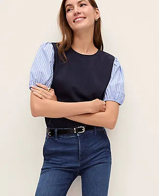 Ann Taylor Petite Weekend Mixed Media Striped Top sold by Ann Taylor