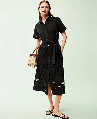 Ann Taylor Petite Midi Eyelet Shirtdress sold by Ann Taylor product image thumbnail 4