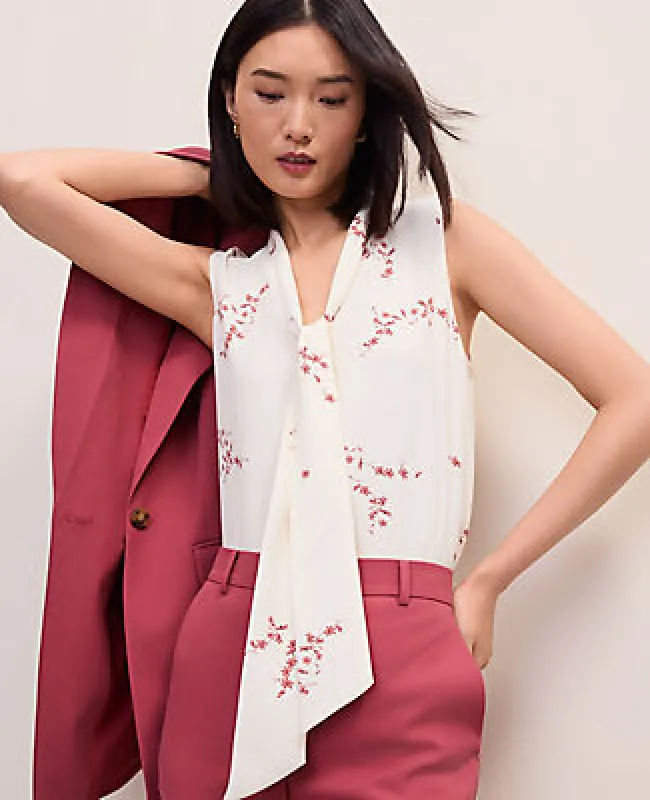 Ann Taylor Floral Bow Neck Shell Top made by Ann Taylor