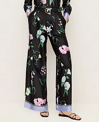 Ann Taylor The Petite Floral Pleated Wide Leg Pant in Satin sold by Ann Taylor product image thumbnail 3