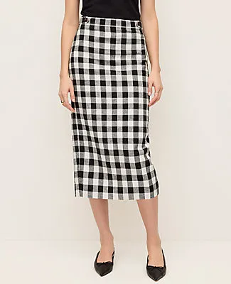 Ann Taylor The Petite Button Midi Skirt in Gingham Linen Blend sold by Ann Taylor product image thumbnail 2