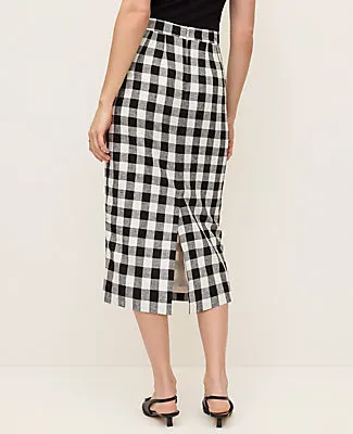 Ann Taylor The Petite Button Midi Skirt in Gingham Linen Blend sold by Ann Taylor product image thumbnail 3