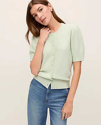 Ann Taylor Weekend Pointelle Crew Neck Cardigan sold by Ann Taylor
