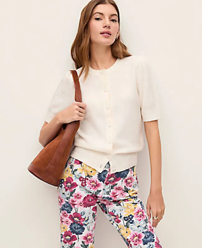 Ann Taylor Weekend Pointelle Crew Neck Cardigan made by Ann Taylor