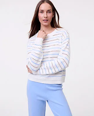 Ann Taylor Petite Weekend Striped Pointelle Sweater sold by Ann Taylor