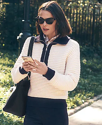 Ann Taylor Weekend Striped Half-Zip Sweater sold by Ann Taylor product image thumbnail 3